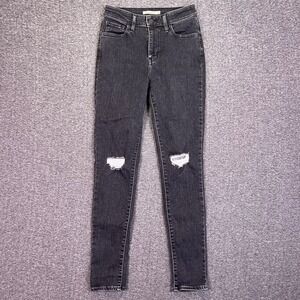 Levis 721 Jeans Womens 26 Black High Rise Skinny Grungy Ripped Casual 26x29.5